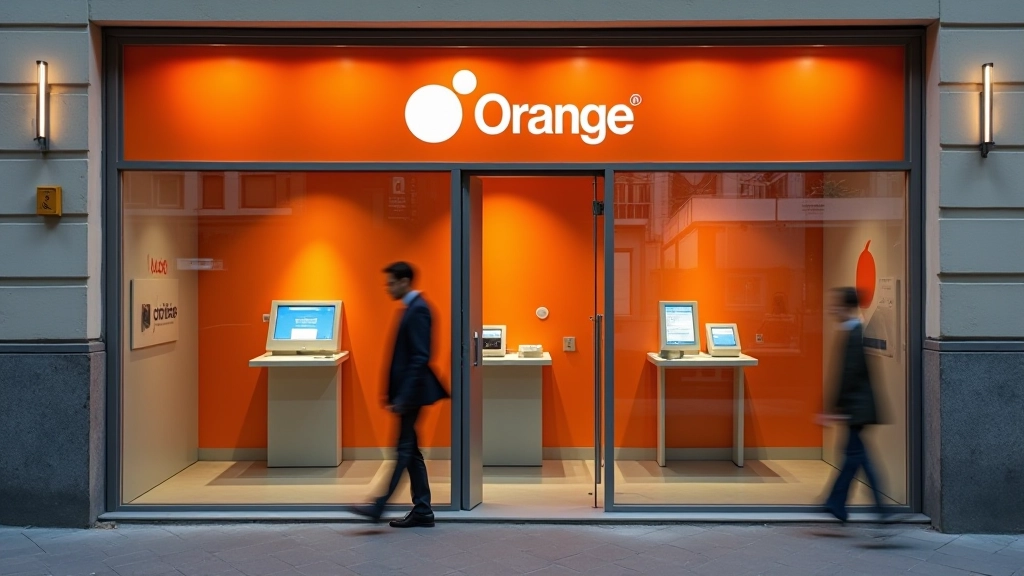 Affichage du logo Orange dans un magasin de téléphonie avec vitrine bien éclairée