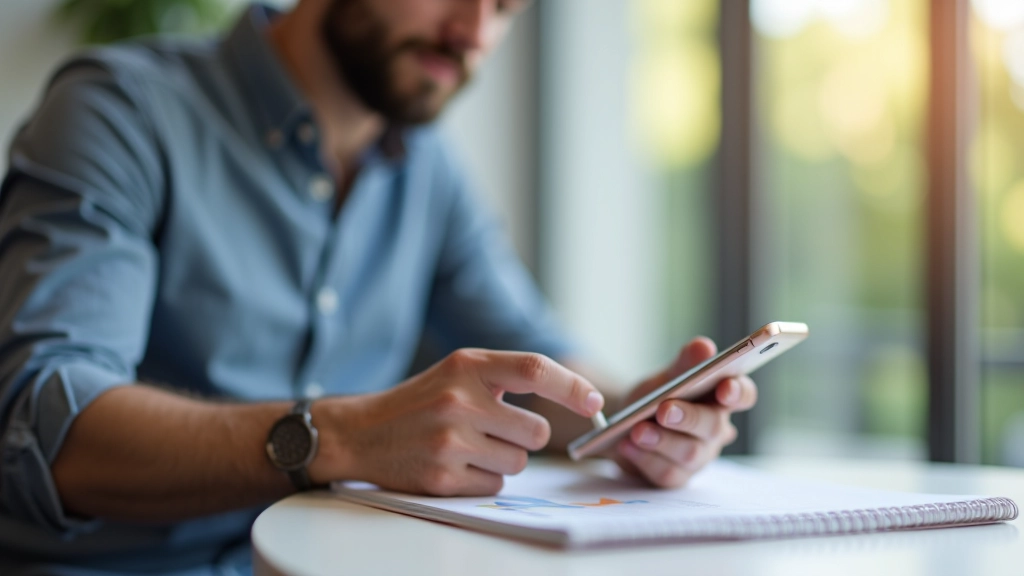 Personne consultant son téléphone mobile avec des graphiques de comparaison tarifaire à l'écran