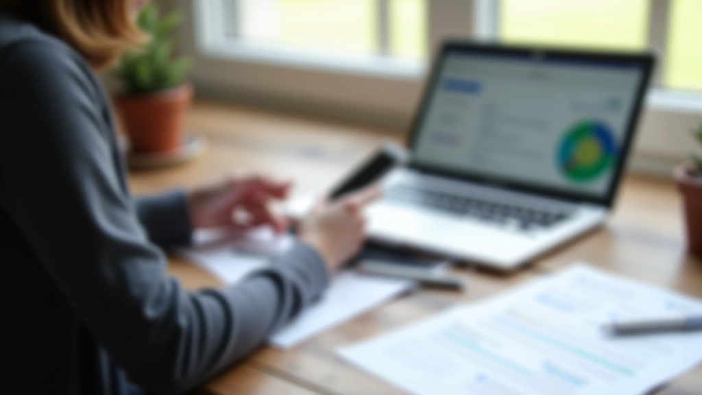 Personne comparant des offres télécom sur un ordinateur portable avec documents à côté